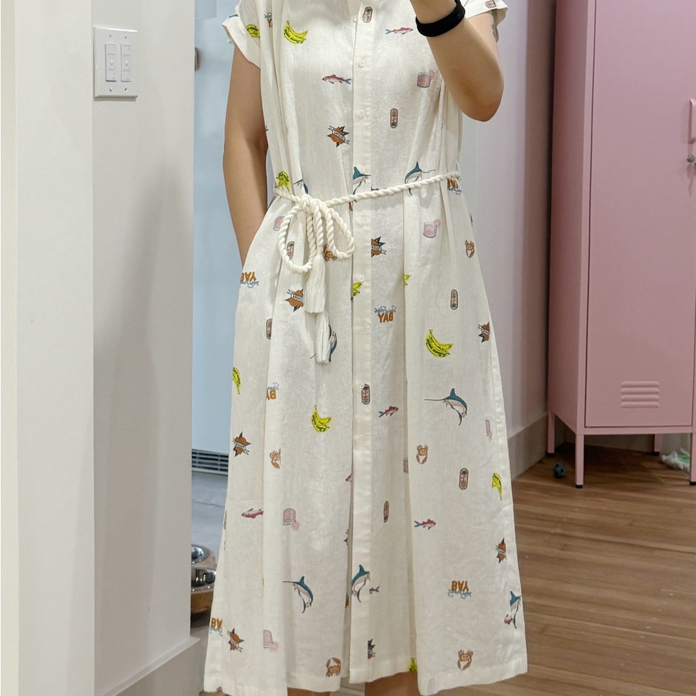 Printed White Linen blend Maxi Dress Rachel Zoe size S